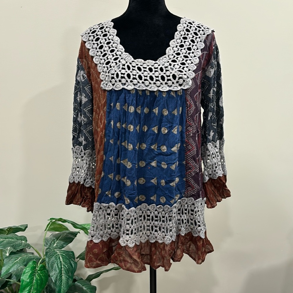 Sacred Threads Boho Tunic With Crochet Trim Nwt - image 2